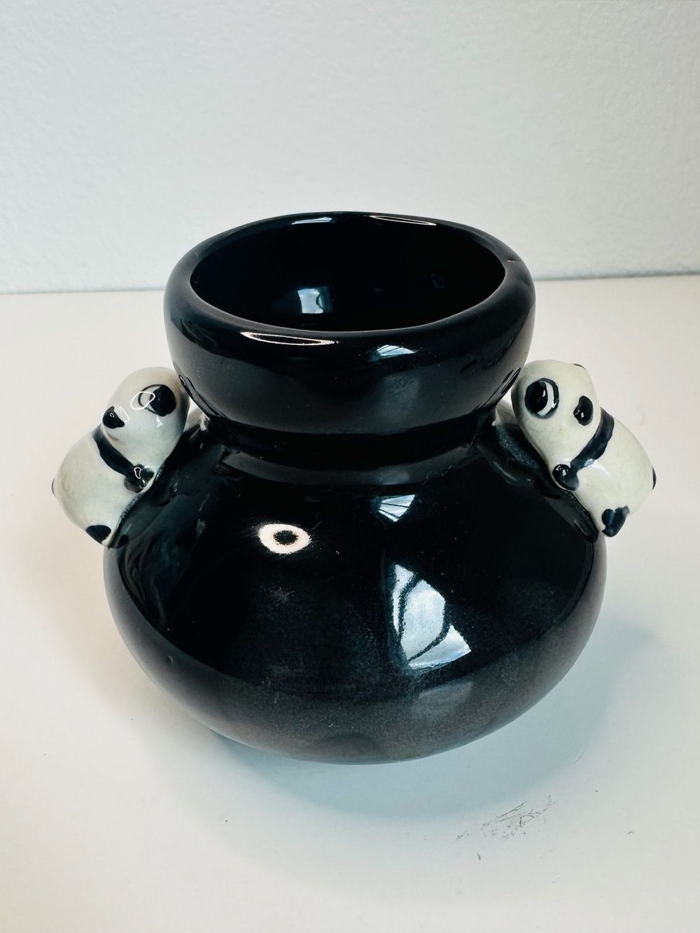 Black Ceramic Panda Vase 4x4.5
